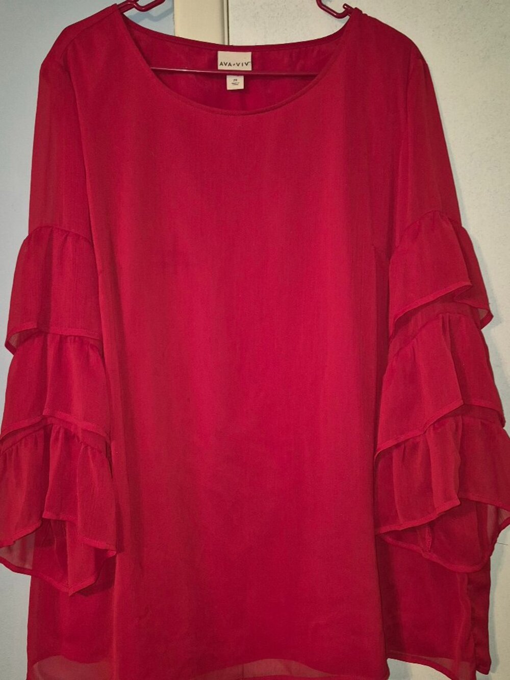 Ava & Viv Tiered Ruffle Sleeve Red Blouse Pullover Top Lightweight Women's 2X